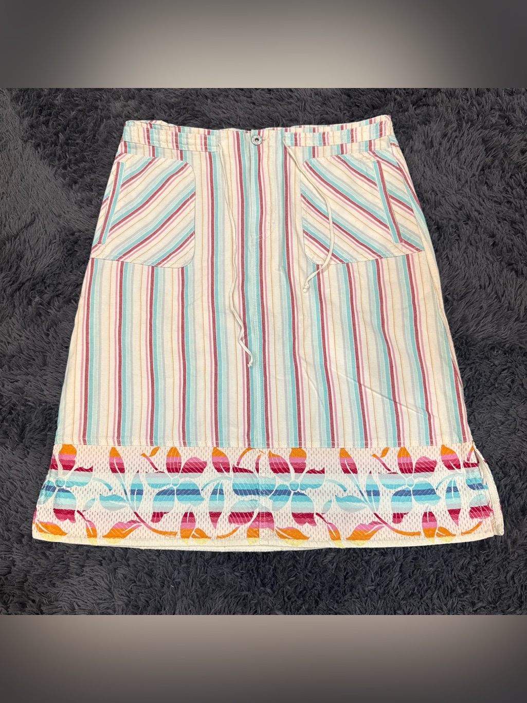 Oilily Vintage Pastel Striped Drawstring Cotton Skirt